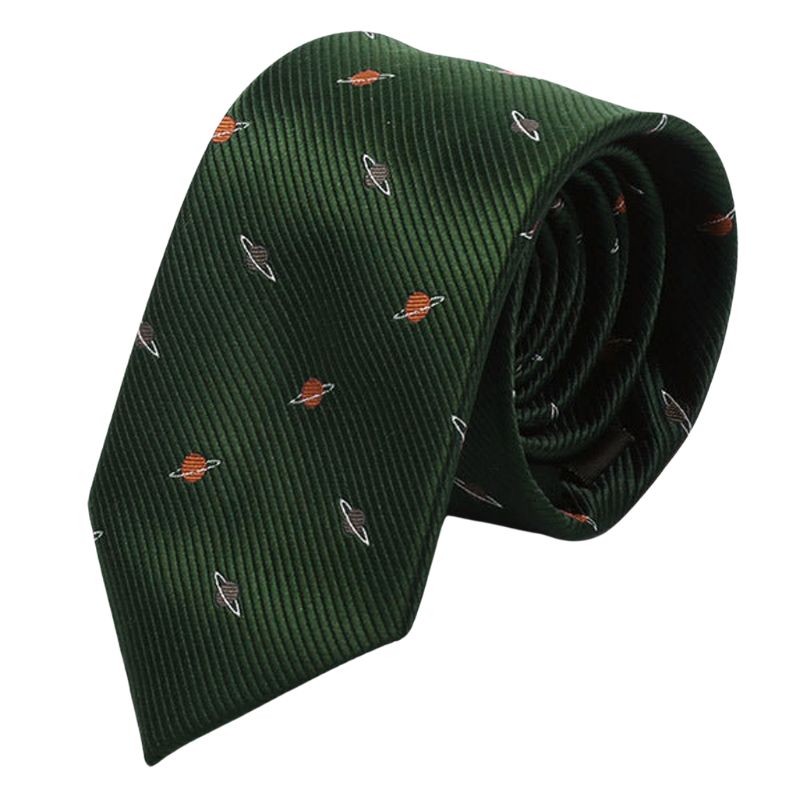Planets Patterned Tie Green